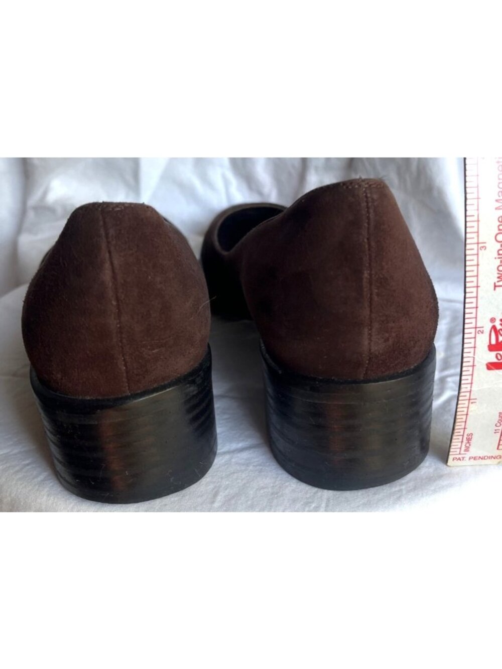 Stuart Weitzman Suede Pumps Brown Leather Square Toe Low Block Heels Wom 7.5/8 - Picture 3 of 9